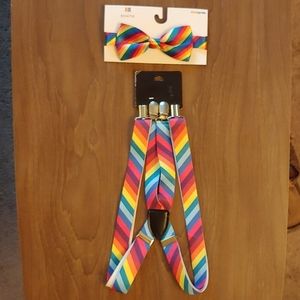 Rainbow Diagonal Suspenders + Bow Tie Pride